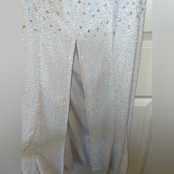 Vintage 90s/Y2K Cache Beaded Maxi Evening Dress White/Silver - Picture 11 of 11